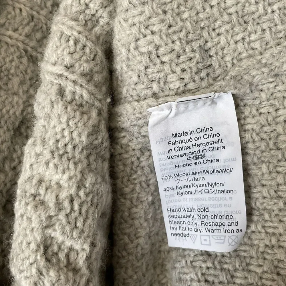 J Crew Wool Blend Cable Knit Baggy Sweater XL Gray Cabin Core Soft Girl Glam